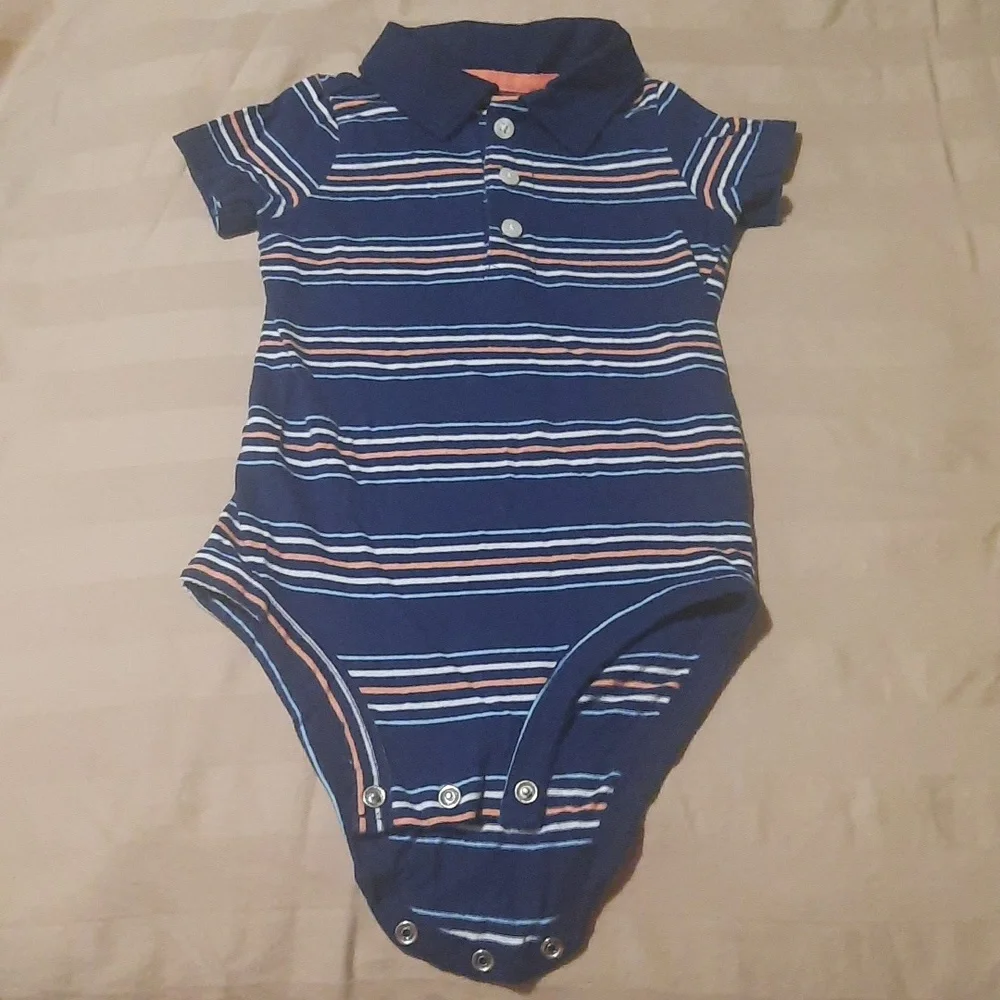 Carter's blue onesie with peach stripes size 18 months